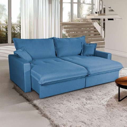 Sofá Cama Lume sem Caixa 1,90m Linho Azul - King House