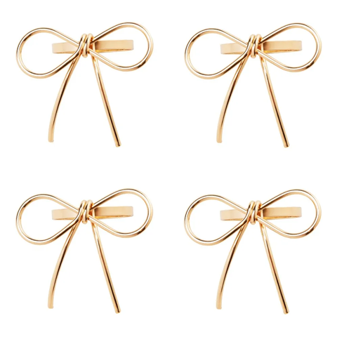 Porta Guardanapo 4 Peças Laços Dourados Metal Dourado