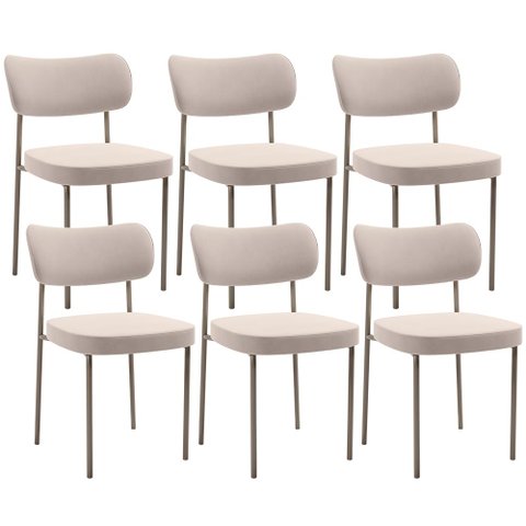 Kit 06 Cadeiras Estofadas para Sala de Jantar Melina Base Arena L02 Suede Bege - Lyam Decor