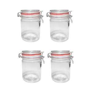 Kit 4 Potes Hermético Vidro Trava Metal 750ml Class Home