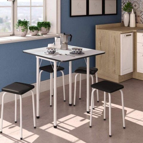 Conjunto Mesa Dobrável 4 Lugares Asti Branco/Preto