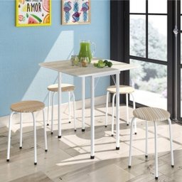 Conjunto de Cozinha Mesa Dobrável Asti 100 Narita e 4 Banquetas Redondas - 1 Conjunto de Cozinha Mesa Dobrável Asti 100 Narita e 4 Banquetas Redondas - 1