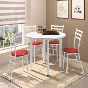 Conjunto Sala de Jantar Mesa Veneza Tampo MDP 960 e 4 Cadeiras Tubulares 950 