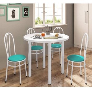 Conjunto Sala de Jantar Mesa Tampo MDP Veneza 960 e 4 Cadeiras Tubulares 900 