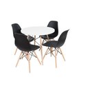 Ver imagem 1 de Conjunto de Mesa de Jantar Eames Eiffel Redonda 110cm Tampo de Madeira Branco com 4 Cadeiras Pretas