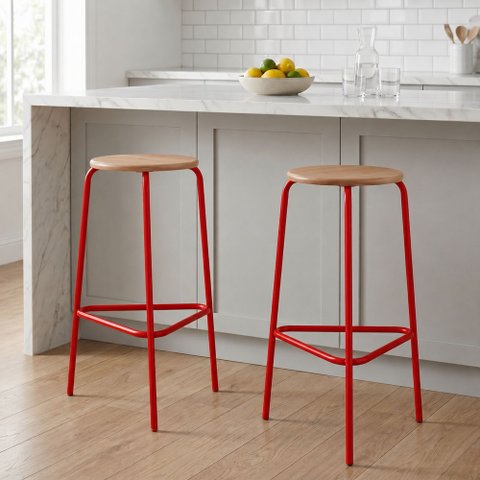 Kit 2 Banquetas para Cozinha com Base de Aço Cumbuca Vermelho/Marrome