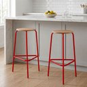 Ver imagem 1 de Kit 2 Banquetas para Cozinha com Base de Aço Cumbuca Vermelho/Marrome