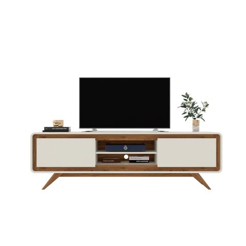 Rack Decorativo 2 Portas Pés de Madeira Maverick Nature/OffWhite - Gran Belo