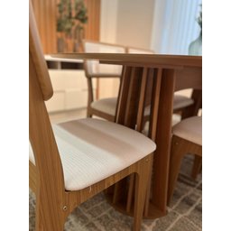 Kit Mesa Oval 6 Cadeiras de Jantar Tela no Encosto 100% Mdf Branco/bege Dalla Costa - 6