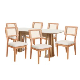 Kit Mesa Oval 6 Cadeiras de Jantar Tela no Encosto 100% Mdf Branco/bege Dalla Costa - 9