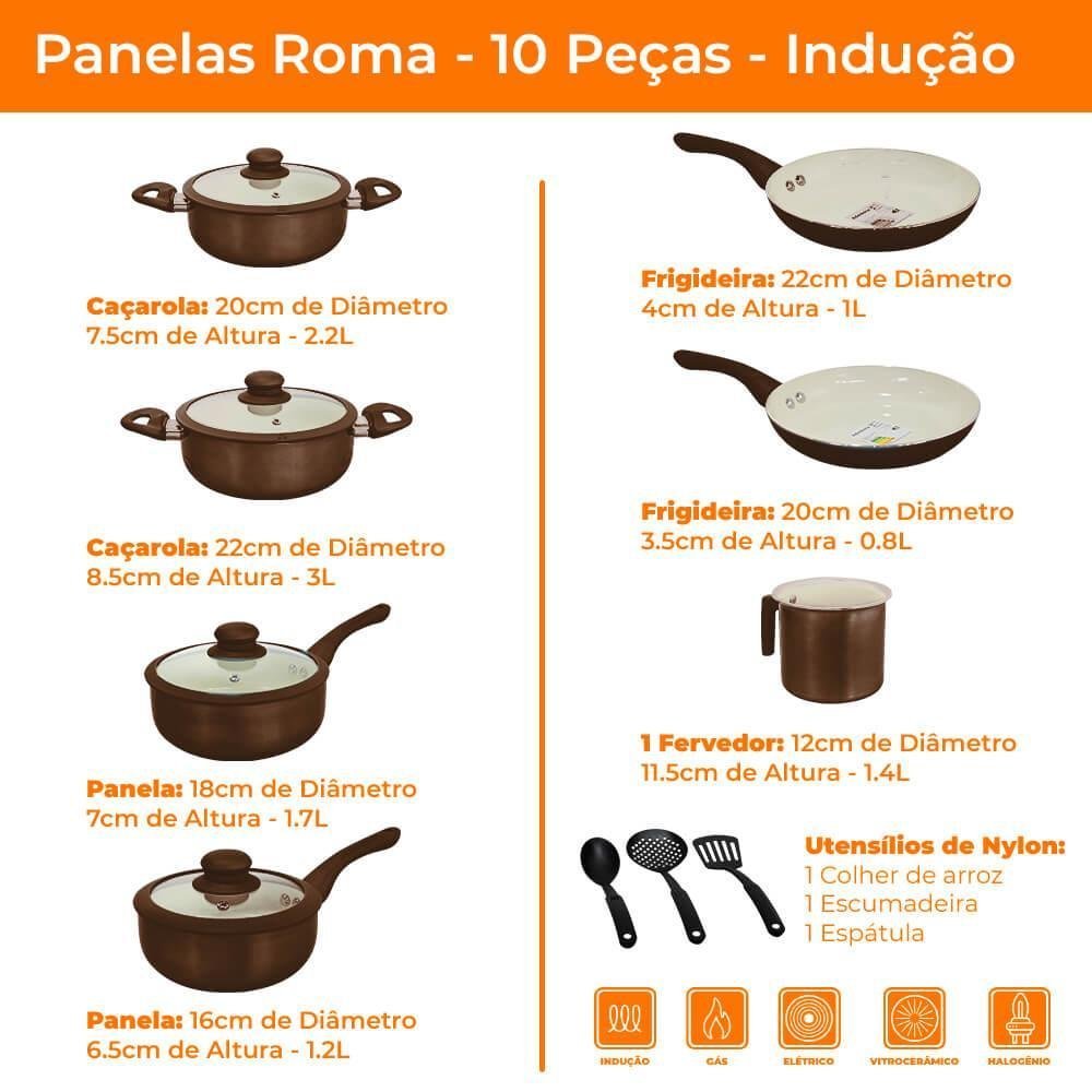Jogo de Panelas Antiaderente Cerâmica 10 Peças Roma Marrom Plus - Casambiente Al164 - 7