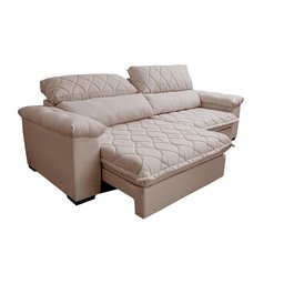 Sofá Retrátil e Reclinável 3,15m Molas Ensacadas Cama inBox Big Home Bordado 3D Linho Bege Claro - 7