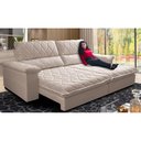 Ver imagem 1 de Sofá Retrátil e Reclinável 3,15m Molas Ensacadas Cama inBox Big Home Bordado 3D Linho Bege Claro