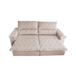 Sofá Retrátil e Reclinável 3,15m Molas Ensacadas Cama inBox Big Home Bordado 3D Linho Bege Claro - 5