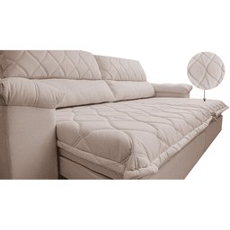 Sofá Retrátil e Reclinável 3,15m Molas Ensacadas Cama inBox Big Home Bordado 3D Linho Bege Claro - 4