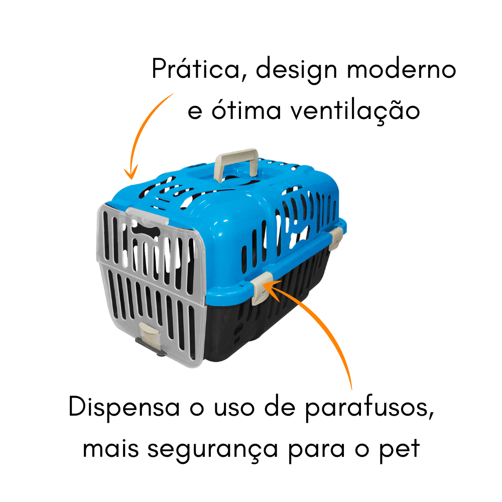 Caixa Transporte Para Cães Gatos Animais Até 6Kg Joy N1 Furacão Pet Caixa de Transporta Joy N1 Azul - 6