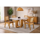 Ver imagem 1 de Conjunto Sala de Jantar 4 Lugares Espanha Mesa e Cadeiras Madeira Maciça Telinha Rattan e Courino