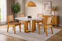 Ver imagem 1 de Conjunto Sala de Jantar 4 Lugares Espanha Mesa e Cadeiras Madeira Maciça Telinha Rattan e Courino