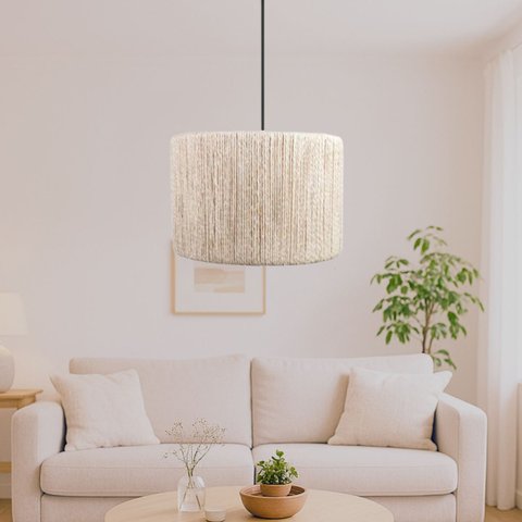 Luminária Paris de Teto em Corda Sisal Natural Palha Rústico:preto