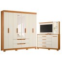 Ver imagem 1 de Guarda Roupa Casal com Cômoda Doble 8 Portas de Bater com Espelho 4 Gavetas MDP Cinamomo Off White