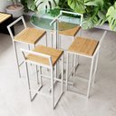 Ver imagem 1 de Conjunto Mesa Alta Bar Bistrô Redonda Vidro 4 Banquetas Confort Pinus Industrial White Don Castro De