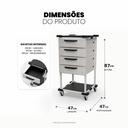 Ver imagem 4 de Carrinho Gaveteiro Organizador Multiuso em Aço com 4 Gavetas Cinza/Preto e Rodinhas | Mad.U Two