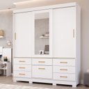 Ver imagem 1 de Guarda-Roupa Casal 3 Portas de Correr Espelho 7 Gavetas 1 Sapateira e 8 Pés 192cm 100% MDF Luiza Branco