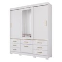 Ver imagem 2 de Guarda-Roupa Casal 3 Portas de Correr Espelho 7 Gavetas 1 Sapateira e 8 Pés 192cm 100% MDF Luiza Branco