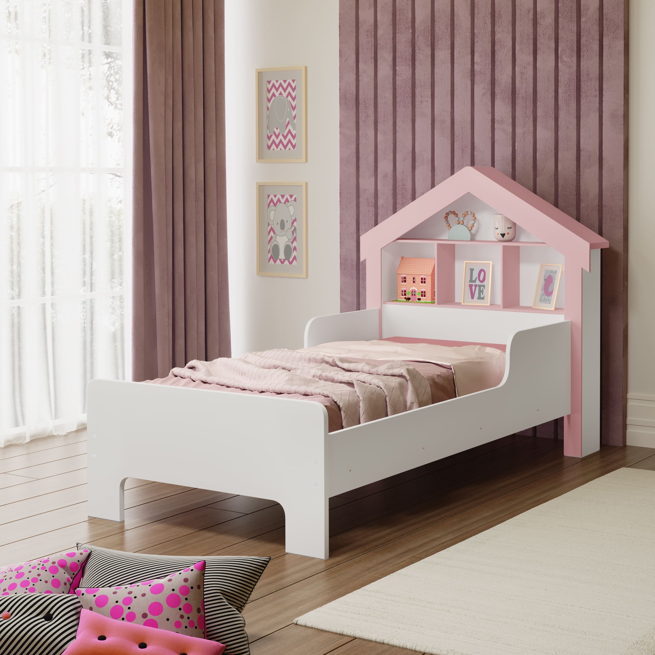 Berço Cama Casinha Rose Menina com Nichos Cristal Envio Já - 1