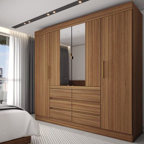 Guarda-roupa Casal Honey 4 Portas 6 Gavetas com Espelho Freijó - Panorama Móveis