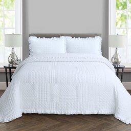 Kit Cobre Leito Colcha Casa Scarpa Maison Queen C/ Babado Percal 300 Fios 3 Peças - Branco - 3
