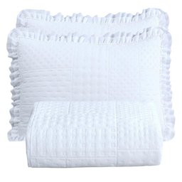 Kit Cobre Leito Colcha Casa Scarpa Maison Queen C/ Babado Percal 300 Fios 3 Peças - Branco - 1