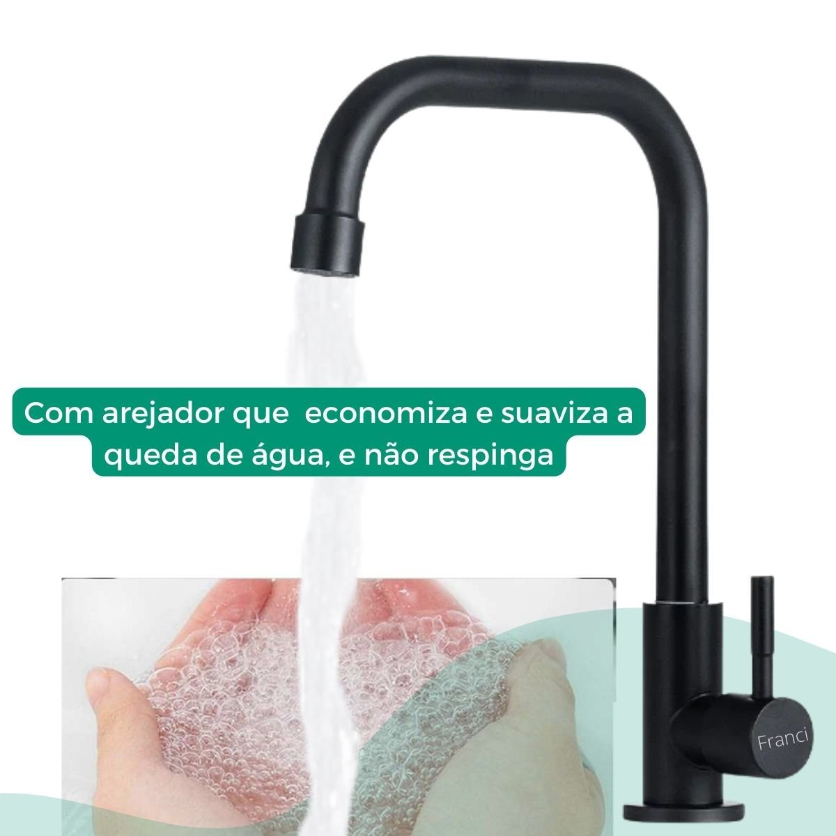 Torneira Cozinha Banheiro Alta com Pescoço Longo Alta Água Fria Preta Modelo Elena - 2