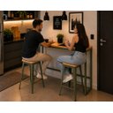 Ver imagem 3 de Mesa Jantar Aparador Bancada Alta Industrial 140x70cm Tampo Bege Pés Verde