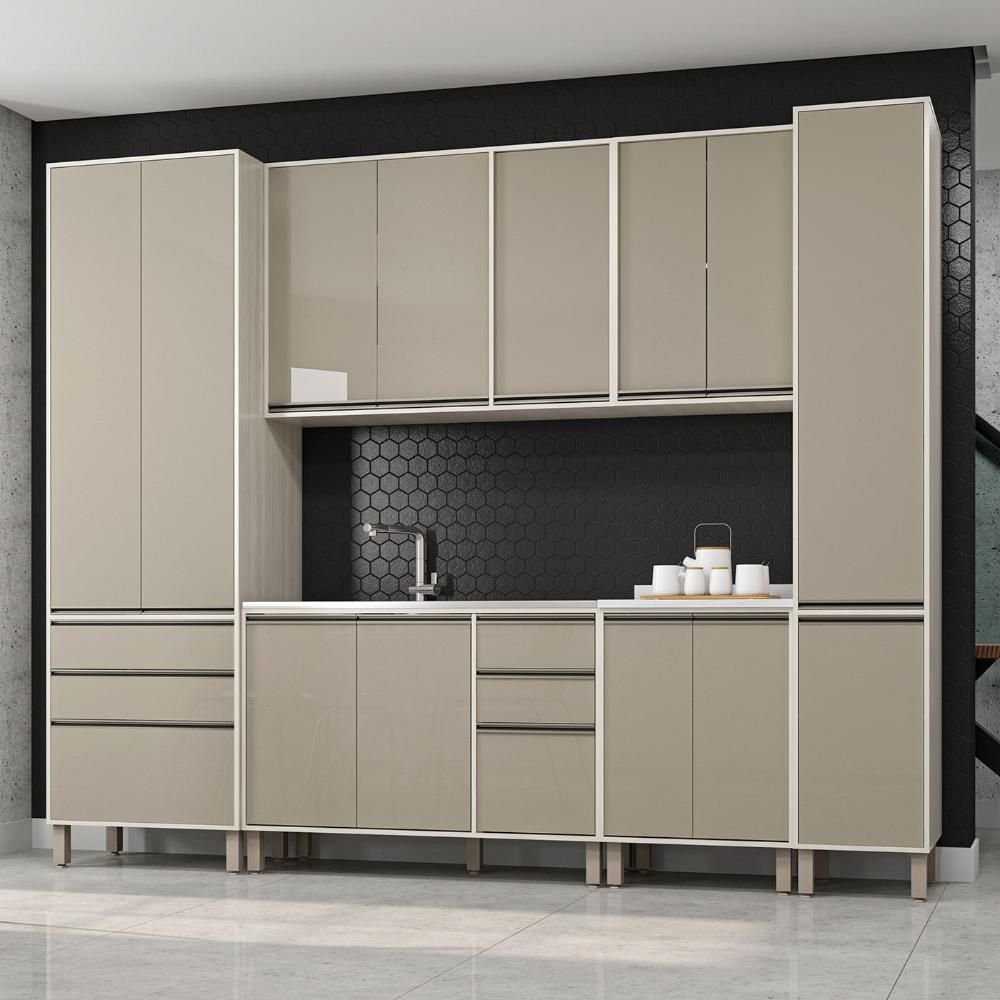 Armário de Cozinha Modulada 6 Peças 290cm Linea C/ Paneleiro Cor