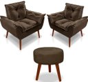 Ver imagem 1 de Kit 02 Poltrona Opala Decorativa Suede + 01 Puff Redondo Decorativo