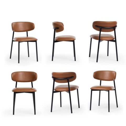 Kit 6 Cadeiras Metálicas Estofadas Ema CabeCasa MadeiraOriginals Marrom Caramelo/Preto