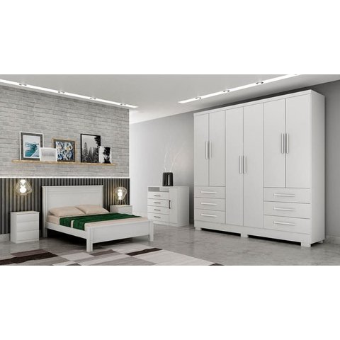 Guarda Roupa Solteiro com Pés 6 Portas 6 Gavetas - Encant-branco - Móveis Novo Horizonte