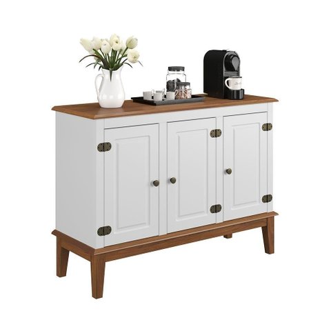 Balcão de Madeira Maciça 3 Portas - Cor: Branco