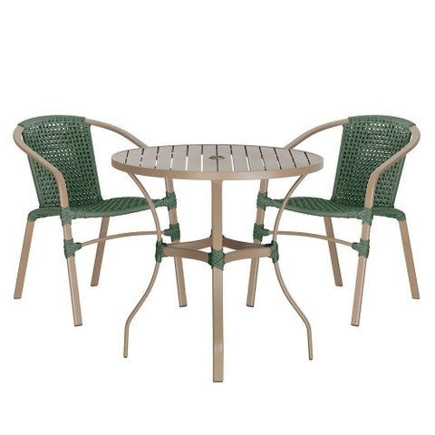 02 Cadeiras Floripa e Mesa Roma 100cm Fendi Trama Original Verde