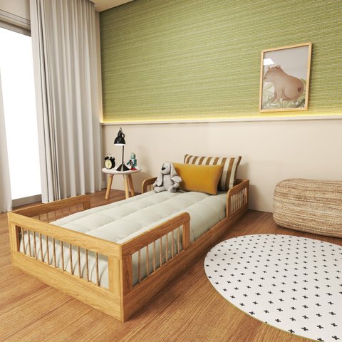 Cama Infantil Montessoriana Solteiro Duna Zoe Marrom/Carvalho Mel