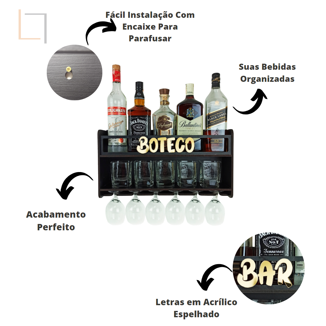 Bar Barzinho Adega Suporte De Parede Para Whisky Destilados - 2