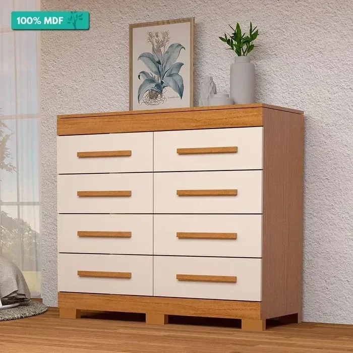Cômoda com 08 Gavetas Nalu Acp 100% Mdf - Cinamomo/off White - 2