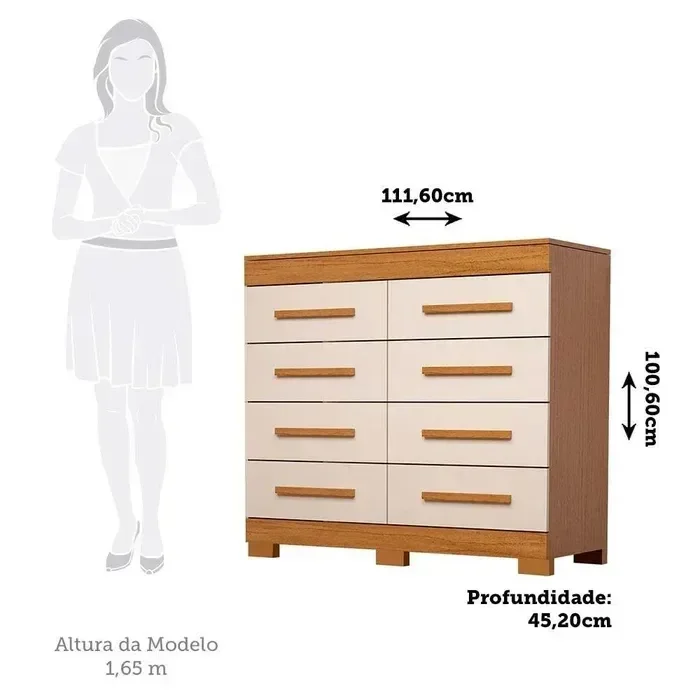 Cômoda com 08 Gavetas Nalu Acp 100% Mdf - Cinamomo/off White - 3