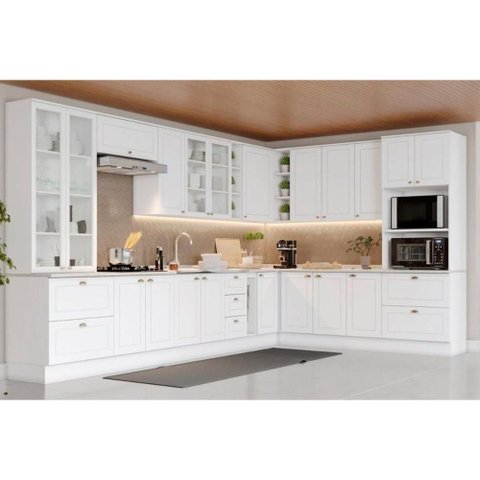 Cozinha Modulada Americana 19 Peças 6aéreos+6balcões+ 2 Paneleiros +5complementos C5p56 Branco2 a