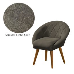 Kit 4 Poltronas Decorativa Canastra Estofada Linho Marrom Café Pés Palito em Madeira Maciça - 3