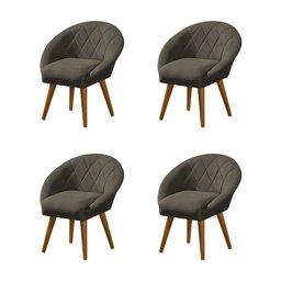 Kit 4 Poltronas Decorativa Canastra Estofada Linho Marrom Café Pés Palito em Madeira Maciça - 1