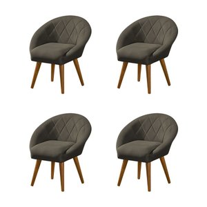 Kit 4 Poltronas Decorativa Canastra Estofada Linho Marrom Café Pés Palito em Madeira Maciça