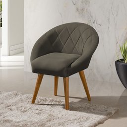 Kit 4 Poltronas Decorativa Canastra Estofada Linho Marrom Café Pés Palito em Madeira Maciça - 2