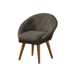 Kit 4 Poltronas Decorativa Canastra Estofada Linho Marrom Café Pés Palito em Madeira Maciça - 4